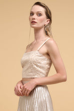 Load image into Gallery viewer, Floral sequins straight neck crop top