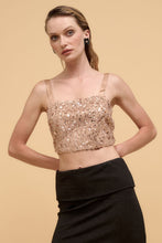Load image into Gallery viewer, Floral sequins straight neck crop top