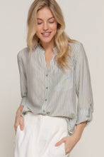 Load image into Gallery viewer, Long Slv Split Round Neck Stripe Woven Shirt