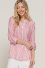 Load image into Gallery viewer, Long Slv Split Round Neck Stripe Woven Shirt