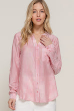 Load image into Gallery viewer, Long Slv Split Round Neck Stripe Woven Shirt