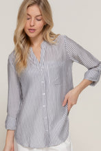Load image into Gallery viewer, Long Slv Split Round Neck Stripe Woven Shirt