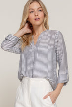 Load image into Gallery viewer, Long Slv Split Round Neck Stripe Woven Shirt