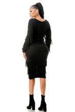 Load image into Gallery viewer, Knit Long Sleeve Fringe Dress