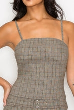 Load image into Gallery viewer, Belted Plaid Zip-up Pleated Dress