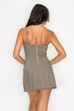 Load image into Gallery viewer, Belted Plaid Zip-up Pleated Dress