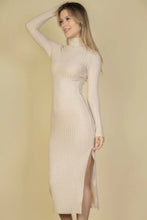 Load image into Gallery viewer, Sweater-knit Fuzzy Turtle Neck Split Thigh Dress