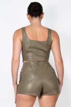 Load image into Gallery viewer, Faux Leather Square Zippered Crop Top
