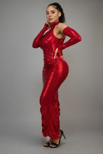 Load image into Gallery viewer, Metallic Ruched Dress With Sleeves