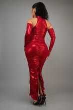 Load image into Gallery viewer, Metallic Ruched Dress With Sleeves