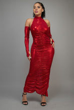 Load image into Gallery viewer, Metallic Ruched Dress With Sleeves