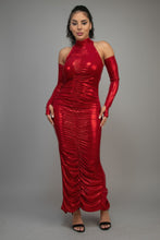 Load image into Gallery viewer, Metallic Ruched Dress With Sleeves