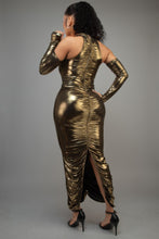 Load image into Gallery viewer, Metallic Ruched Dress With Sleeves