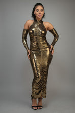 Load image into Gallery viewer, Metallic Ruched Dress With Sleeves