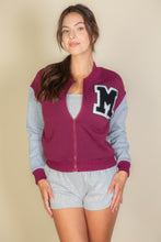 Load image into Gallery viewer, Letter Patched Striped Trim Varsity Jacket