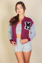 Load image into Gallery viewer, Letter Patched Striped Trim Varsity Jacket