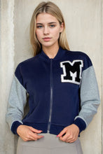 Load image into Gallery viewer, Letter Patched Striped Trim Varsity Jacket