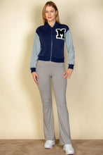 Load image into Gallery viewer, Letter Patched Striped Trim Varsity Jacket