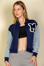Load image into Gallery viewer, Letter Patched Striped Trim Varsity Jacket