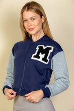 Load image into Gallery viewer, Letter Patched Striped Trim Varsity Jacket
