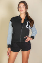 Load image into Gallery viewer, Letter Patched Striped Trim Varsity Jacket