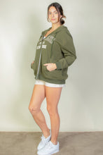Load image into Gallery viewer, Graphic Drop Shoulder Zipper Up Hoodie