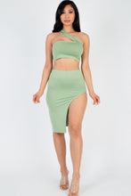Load image into Gallery viewer, Sexy Solid One Shoulder Crop Top & Split Thigh Midi Skirt Set