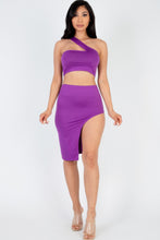 Load image into Gallery viewer, Sexy Solid One Shoulder Crop Top & Split Thigh Midi Skirt Set