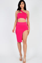 Load image into Gallery viewer, Sexy Solid One Shoulder Crop Top & Split Thigh Midi Skirt Set