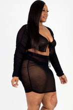 Load image into Gallery viewer, Plus Size Sheer Mesh Tie Front Crop Top & Ruched Side Mini Dress