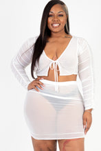 Load image into Gallery viewer, Plus Size Sheer Mesh Tie Front Crop Top & Ruched Side Mini Dress