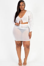 Load image into Gallery viewer, Plus Size Sheer Mesh Tie Front Crop Top & Ruched Side Mini Dress