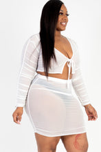 Load image into Gallery viewer, Plus Size Sheer Mesh Tie Front Crop Top & Ruched Side Mini Dress