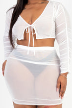 Load image into Gallery viewer, Plus Size Sheer Mesh Tie Front Crop Top & Ruched Side Mini Dress