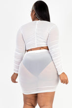 Load image into Gallery viewer, Plus Size Sheer Mesh Tie Front Crop Top & Ruched Side Mini Dress