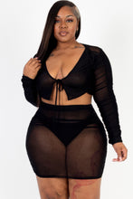 Load image into Gallery viewer, Plus Size Sheer Mesh Tie Front Crop Top & Ruched Side Mini Dress