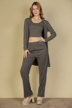 Load image into Gallery viewer, Flat Back Rib 3 Pieces Cami Top With Pants And Long Cardigan Set