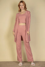 Load image into Gallery viewer, Flat Back Rib 3 Pieces Cami Top With Pants And Long Cardigan Set