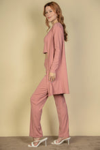 Load image into Gallery viewer, Flat Back Rib 3 Pieces Cami Top With Pants And Long Cardigan Set