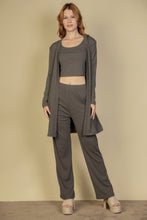 Load image into Gallery viewer, Flat Back Rib 3 Pieces Cami Top With Pants And Long Cardigan Set