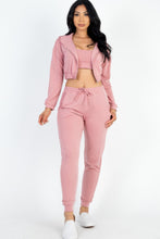 Load image into Gallery viewer, French Terry Cropped Cami With Zip-up Jacket And Joggers Set