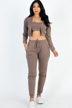 Load image into Gallery viewer, French Terry Cropped Cami With Zip-up Jacket And Joggers Set