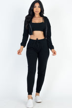 Load image into Gallery viewer, French Terry Cropped Cami With Zip-up Jacket And Joggers Set