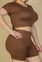 Load image into Gallery viewer, Plus Size Short Sleeve Crop Top & Shorts Set