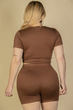 Load image into Gallery viewer, Plus Size Short Sleeve Crop Top & Shorts Set