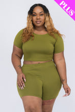 Load image into Gallery viewer, Plus Size Short Sleeve Crop Top & Shorts Set
