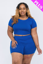 Load image into Gallery viewer, Plus Size Short Sleeve Crop Top & Shorts Set