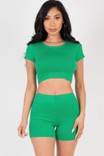 Load image into Gallery viewer, Short Sleeve Crop Top & Shorts Set