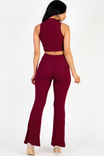 Load image into Gallery viewer, Ribbed Mock Neck Crop Tank Top & Bootcut Pants Set