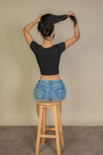 Load image into Gallery viewer, Tight Knitted Square Neck Short Sleeve T Shirt